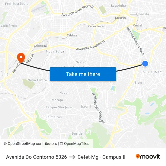 Avenida Do Contorno 5326 to Cefet-Mg - Campus II map