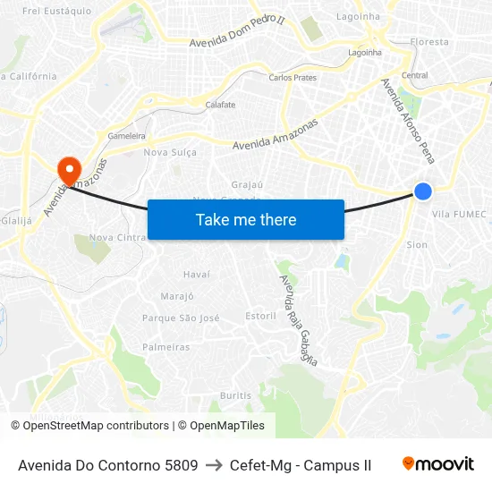 Avenida Do Contorno 5809 to Cefet-Mg - Campus II map