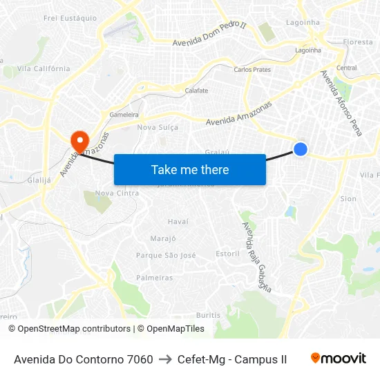 Avenida Do Contorno 7060 to Cefet-Mg - Campus II map