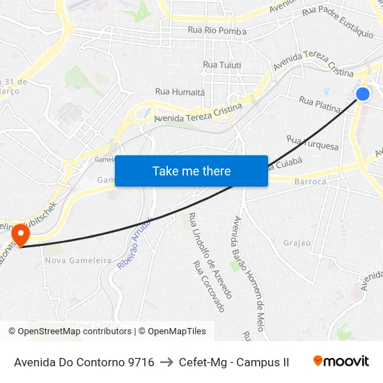 Avenida Do Contorno 9716 to Cefet-Mg - Campus II map