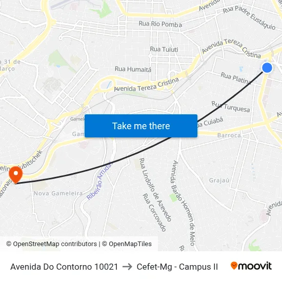 Avenida Do Contorno 10021 to Cefet-Mg - Campus II map
