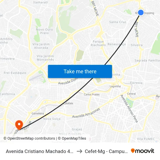 Avenida Cristiano Machado 4004 to Cefet-Mg - Campus II map