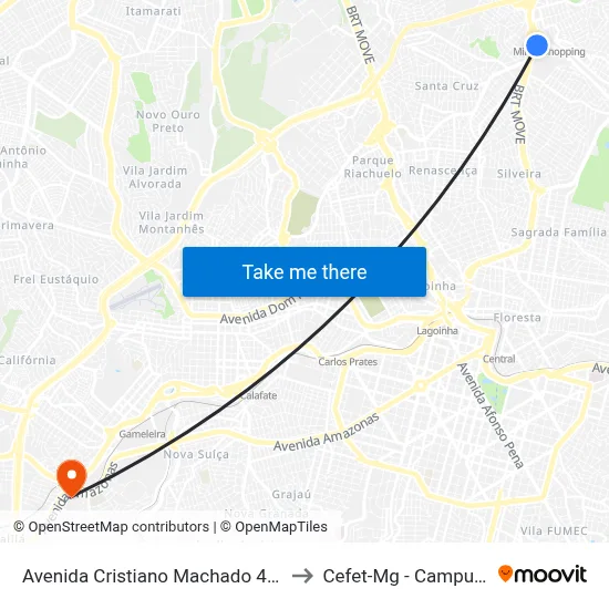 Avenida Cristiano Machado 4050 to Cefet-Mg - Campus II map