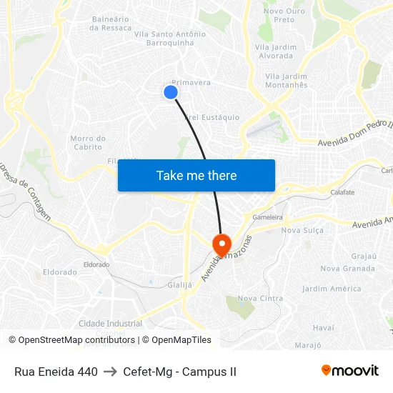 Rua Eneida 440 to Cefet-Mg - Campus II map