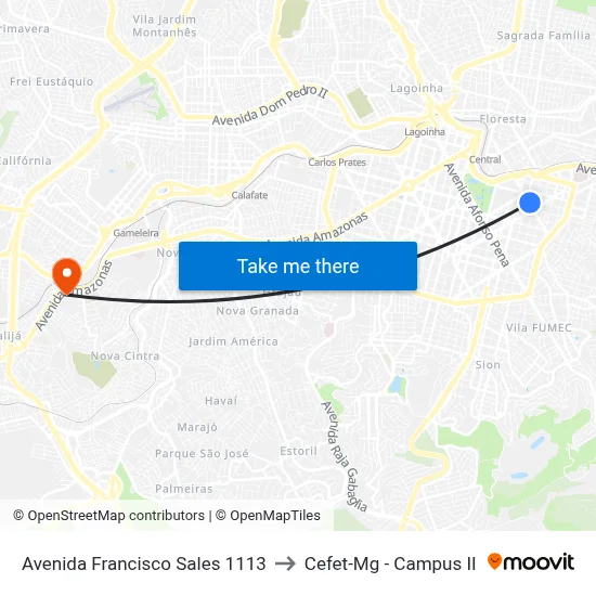 Avenida Francisco Sales 1113 to Cefet-Mg - Campus II map
