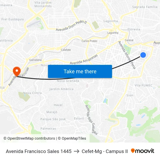 Avenida Francisco Sales 1445 to Cefet-Mg - Campus II map