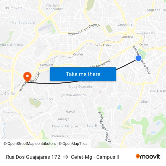 Rua Dos Guajajaras 172 to Cefet-Mg - Campus II map