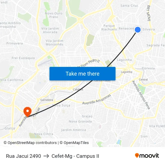 Rua Jacui 2490 to Cefet-Mg - Campus II map