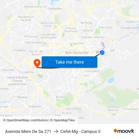 Avenida Mem De Sa 271 to Cefet-Mg - Campus II map