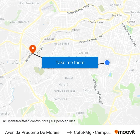 Avenida Prudente De Morais 981 to Cefet-Mg - Campus II map