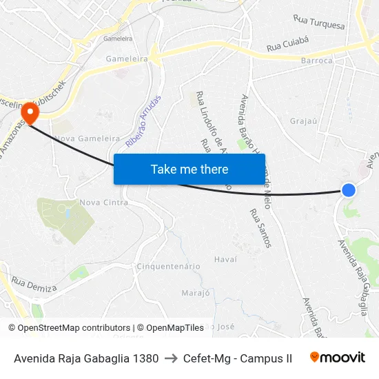 Avenida Raja Gabaglia 1380 to Cefet-Mg - Campus II map