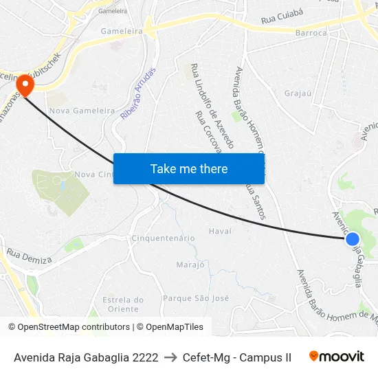 Avenida Raja Gabaglia 2222 to Cefet-Mg - Campus II map