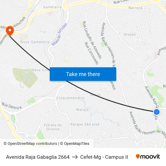 Avenida Raja Gabaglia 2664 to Cefet-Mg - Campus II map