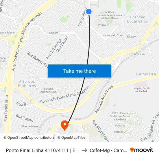 Ponto Final Linha 4110/4111 | Embarque to Cefet-Mg - Campus II map