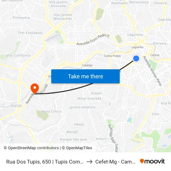 Rua Dos Tupis, 650 | Tupis Com Paraná to Cefet-Mg - Campus II map