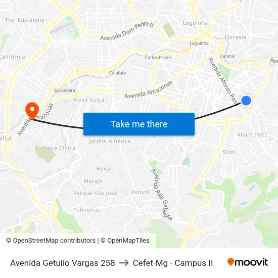 Avenida Getulio Vargas 258 to Cefet-Mg - Campus II map