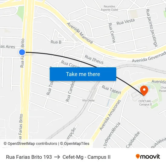 Rua Farias Brito 193 to Cefet-Mg - Campus II map