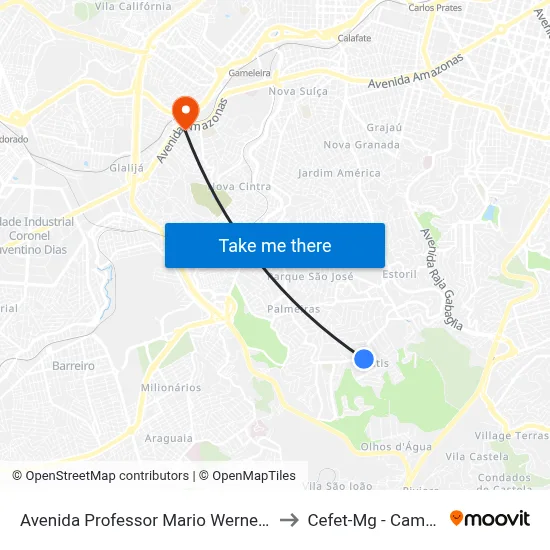 Avenida Professor Mario Werneck 2431 to Cefet-Mg - Campus II map