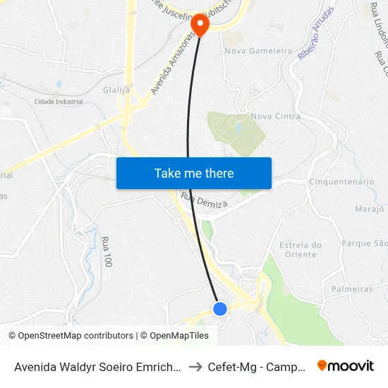Avenida Waldyr Soeiro Emrich 390 to Cefet-Mg - Campus II map