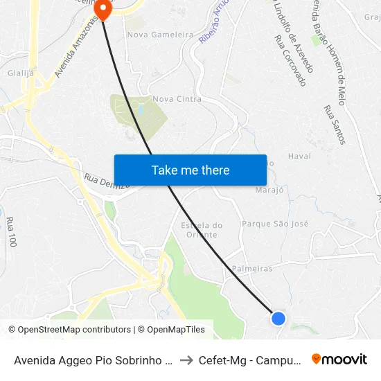 Avenida Aggeo Pio Sobrinho 20 to Cefet-Mg - Campus II map