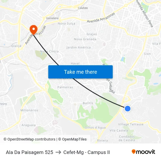 Ala Da Paisagem 525 to Cefet-Mg - Campus II map