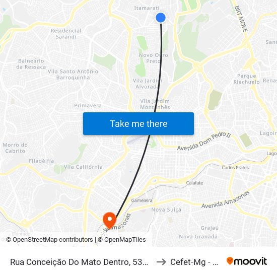 Rua Conceição Do Mato Dentro, 533 | Depósito Mineirinho to Cefet-Mg - Campus II map