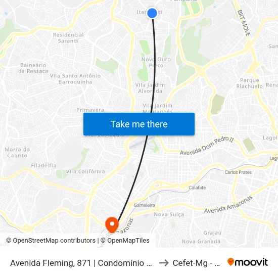 Avenida Fleming, 871 | Condomínio Bosque Das Mangueiras to Cefet-Mg - Campus II map