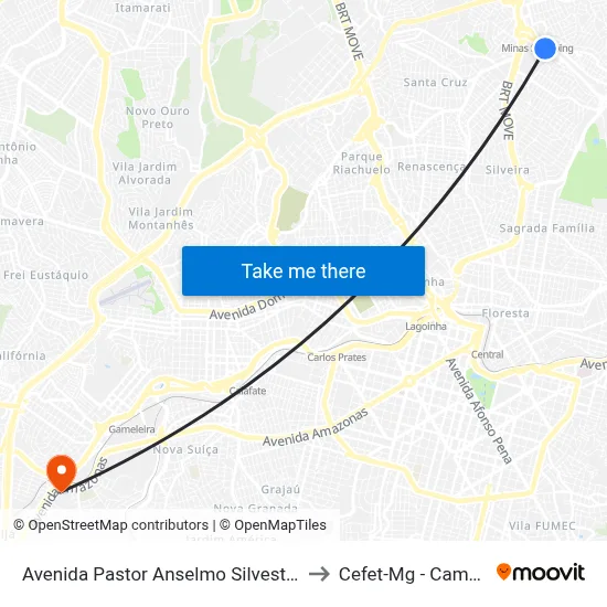 Avenida Pastor Anselmo Silvestre 1495 to Cefet-Mg - Campus II map