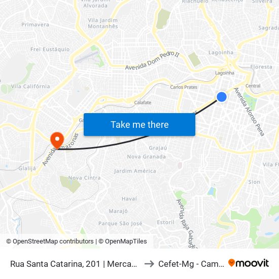 Rua Santa Catarina, 201 | Mercado Central to Cefet-Mg - Campus II map