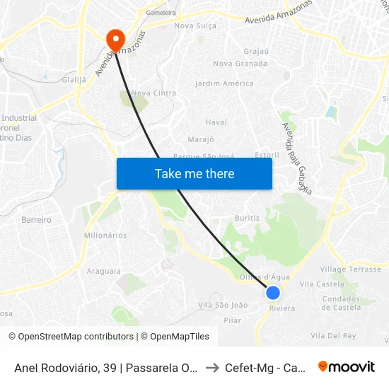 Anel Rodoviário, 39 | Passarela Olhos D'Água to Cefet-Mg - Campus II map