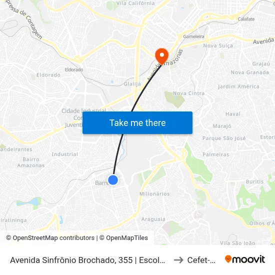Avenida Sinfrônio Brochado, 355 | Escola Estadual Rodrigues Campos E Oposto A Papelaria Milcopy to Cefet-Mg - Campus II map
