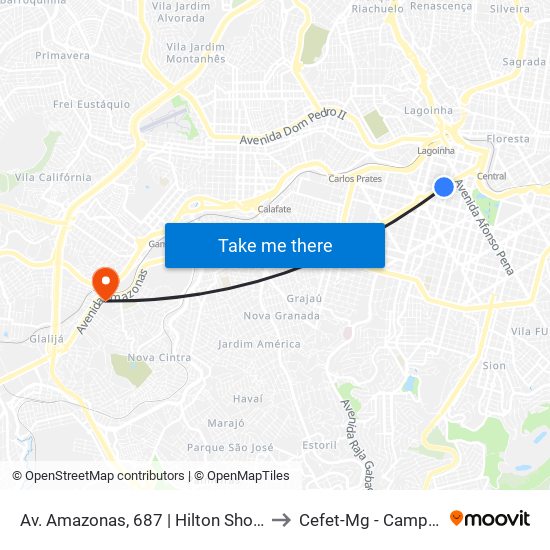 Av. Amazonas, 687 | Hilton Shopping to Cefet-Mg - Campus II map