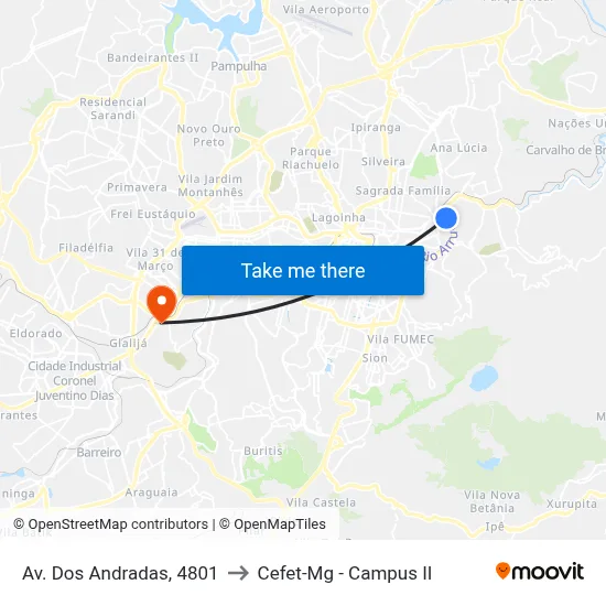 Av. Dos Andradas, 4801 to Cefet-Mg - Campus II map