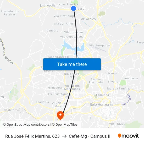 Rua José Félix Martins, 623 to Cefet-Mg - Campus II map