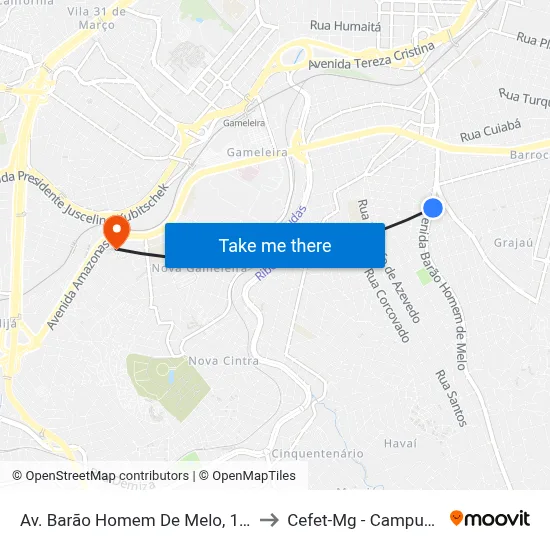 Av. Barão Homem De Melo, 127 to Cefet-Mg - Campus II map