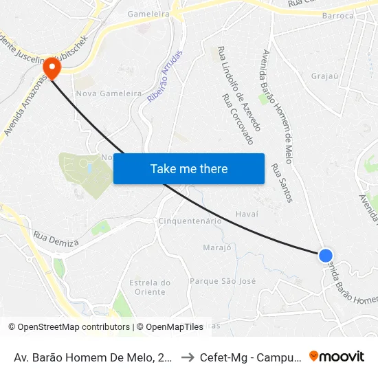 Av. Barão Homem De Melo, 2680 to Cefet-Mg - Campus II map