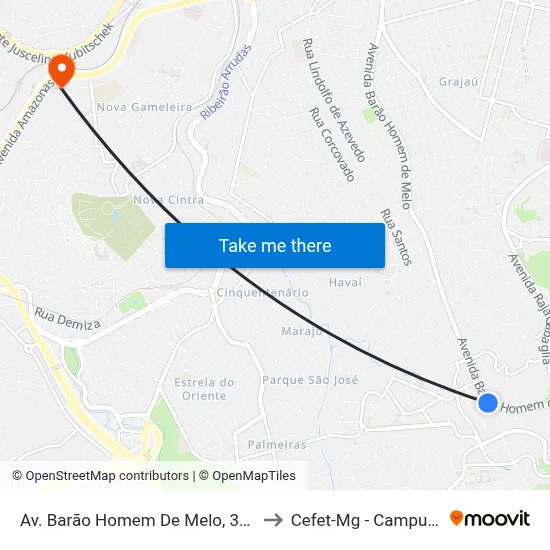 Av. Barão Homem De Melo, 3280 to Cefet-Mg - Campus II map