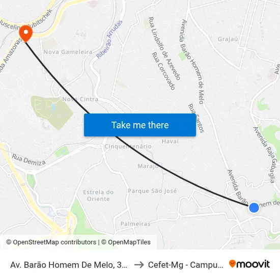 Av. Barão Homem De Melo, 3420 to Cefet-Mg - Campus II map