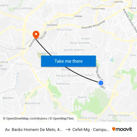 Av. Barão Homem De Melo, 4491 to Cefet-Mg - Campus II map