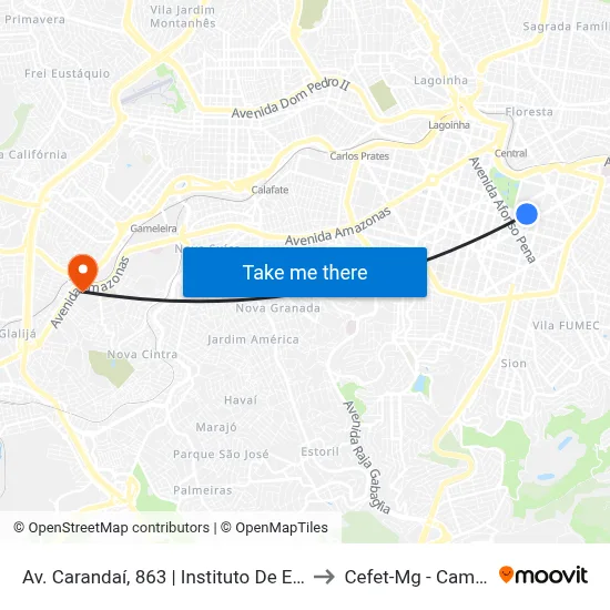 Av. Carandaí, 863 | Instituto De Educação to Cefet-Mg - Campus II map