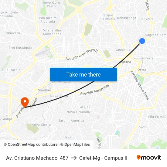 Av. Cristiano Machado, 487 to Cefet-Mg - Campus II map