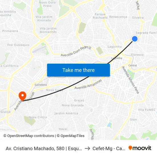 Av. Cristiano Machado, 580 | Esquina Com Jacuí to Cefet-Mg - Campus II map