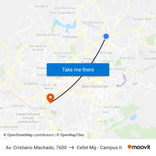 Av. Cristiano Machado, 7600 to Cefet-Mg - Campus II map