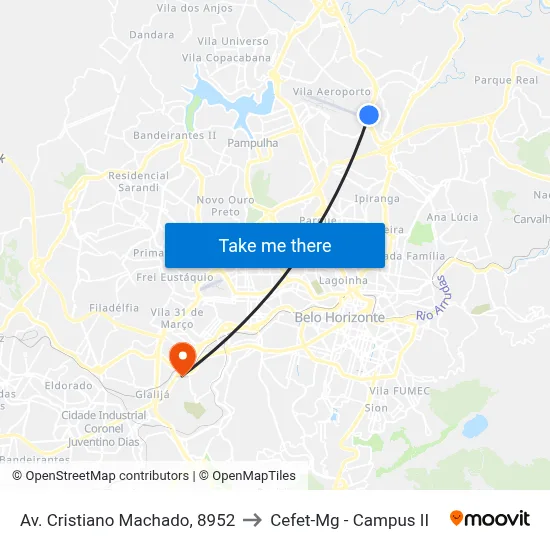 Av. Cristiano Machado, 8952 to Cefet-Mg - Campus II map
