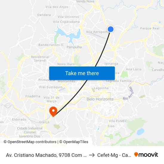 Av. Cristiano Machado, 9708 Com Av. Saramenha to Cefet-Mg - Campus II map