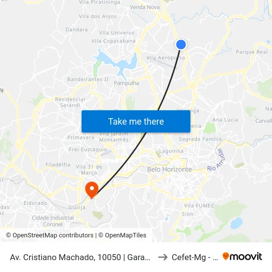 Av. Cristiano Machado, 10050 | Garagem Auto Omnibus Floramar to Cefet-Mg - Campus II map