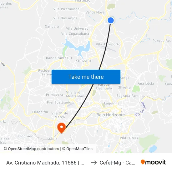 Av. Cristiano Machado, 11586 | Mac Donald's to Cefet-Mg - Campus II map
