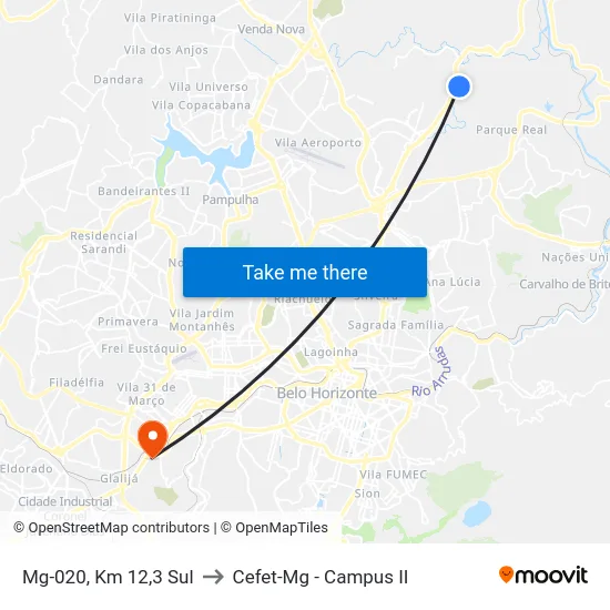 Mg-020, Km 12,3 Sul to Cefet-Mg - Campus II map