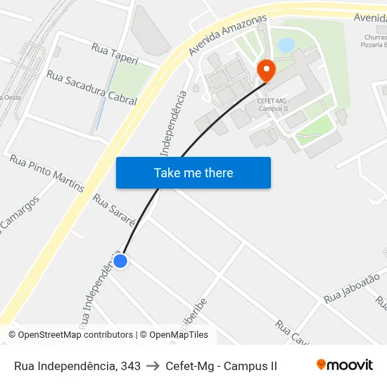 Rua Independência, 343 to Cefet-Mg - Campus II map
