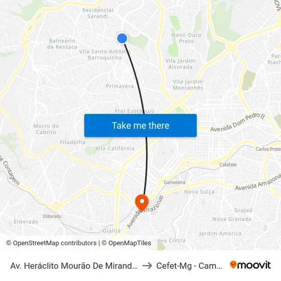 Av. Heráclito Mourão De Miranda, 1000 to Cefet-Mg - Campus II map